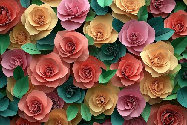 Photo 3d render of paper roses