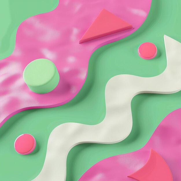 3d render of pastel pink and green shapes