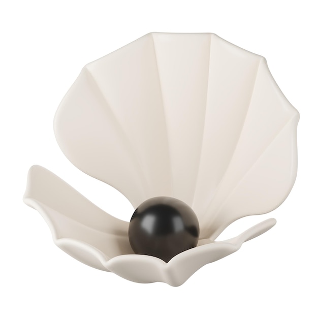 3D render of pearl inside seashell on white Clipping path