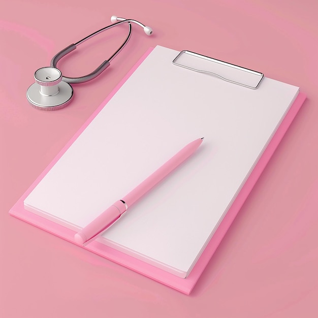 Photo 3d render pen and notepad with doctors stethoscope