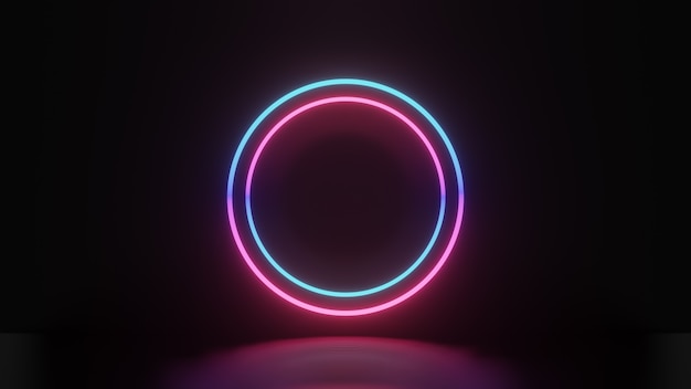 3d render of pink blue light circle and reflect on dark background, abstract minimal concept, blank space, simple clean design