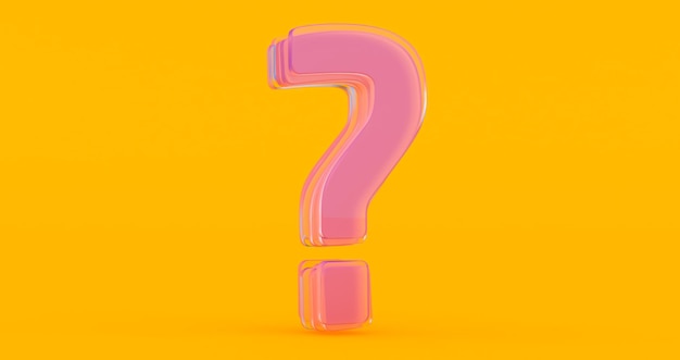 3D render of pink glass question mark isolated on on colored yellow background