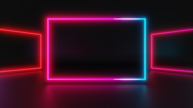 3d render of pink light frame on dark background, abstract minimal concept, blank space, simple clean design