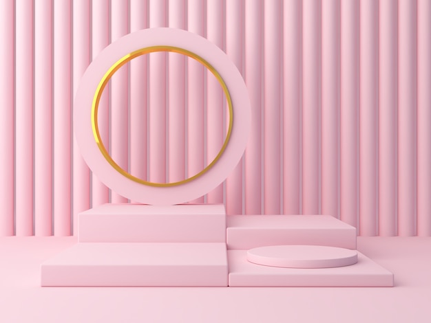 3d render pink shapes on a pink abstract background.