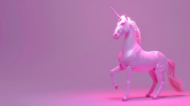 A 3D render of a pink unicorn standing against a pink background