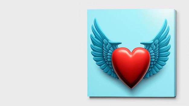 3D Render Pixar Style Red Heart With Blue Wings