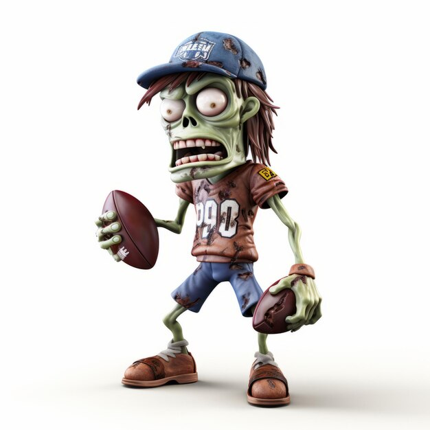 Photo 3d render plastic cartoon zombie american football player illustration