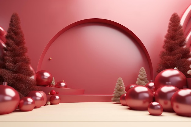 Photo 3d render podium for display product christmas and new year theme background