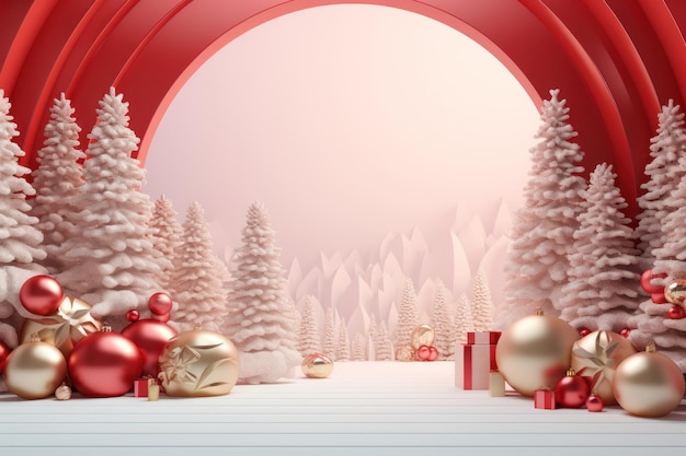 Photo 3d render podium for display product christmas and new year theme background