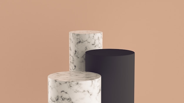 3d render podium marble and black matte podium background