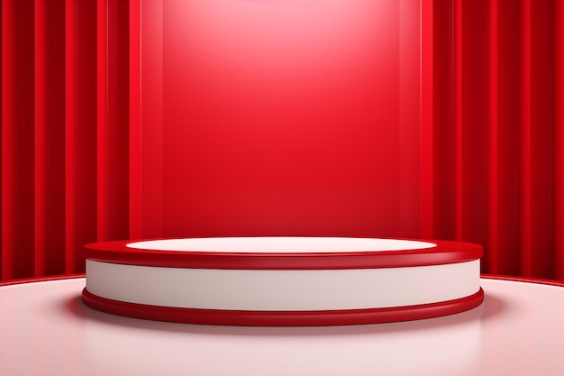 3d render podium with red background