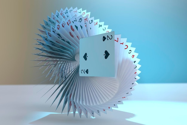 3d render Poker cards falling