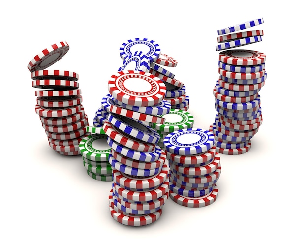 3d render Poker chips falling