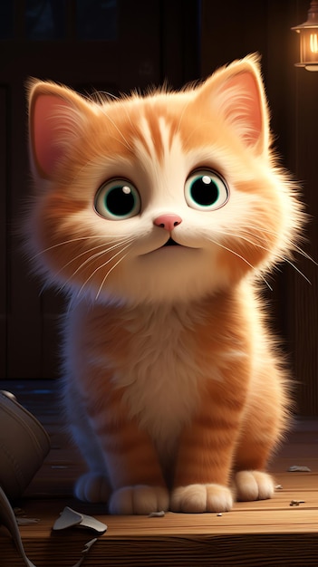 3d render Portraits of Adorable chubby orange cat sitting pixar style art