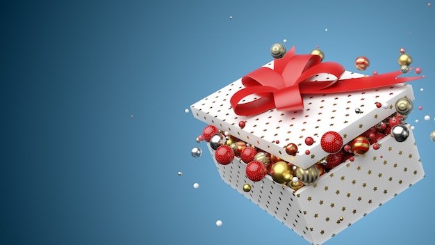 3d render positive background with gift  box filled with balls.