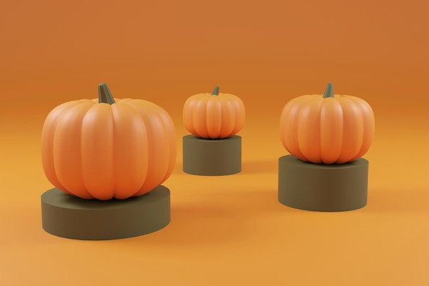 3d render pumpkin Minimal concept Holiday decoration bright orange yellow pumpkin for celebration halloween