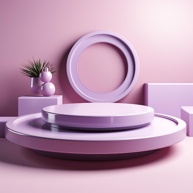 3D Render purple circle podium with a modern elegant and dynamic background