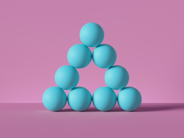 3d render, pyramid of blue balls isolated