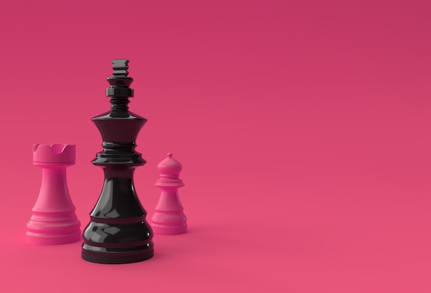 3D Render Realistic Chess king rook and pawns soldier illustration Design.