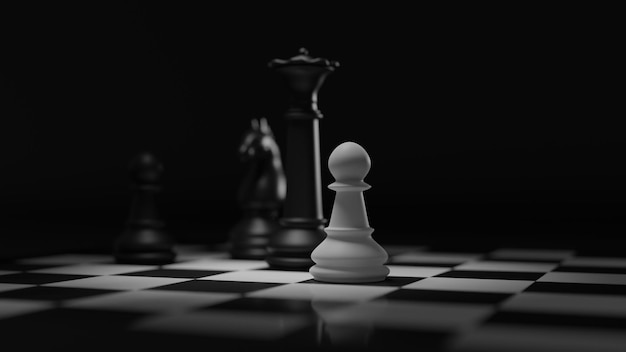 3d render realistic chess queen knight and pawns