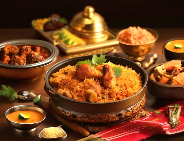 3D Render Realistic Chicken Biryani Delicious Asian Food Meal