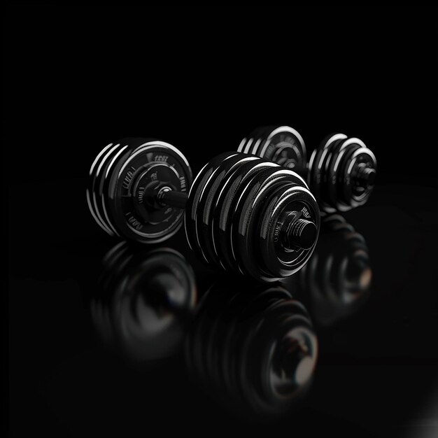 Photo 3d render of realistic detailed dumbbells set