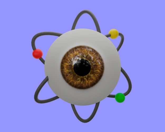 3d render of realistic eye and molecules. science data icon.