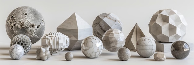 Photo 3d render of realistic geometric primitives set against a clean white background showcasing