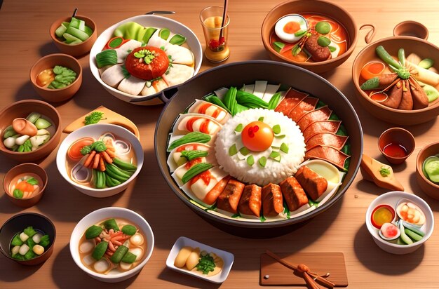 3D Render Realistic Korean Food Meal Image