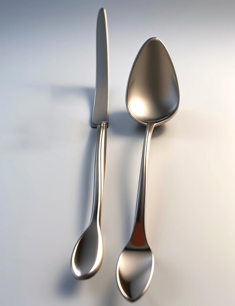 3D Render Realistic Silver Steel Cutlery Fork Spoon Dining Set