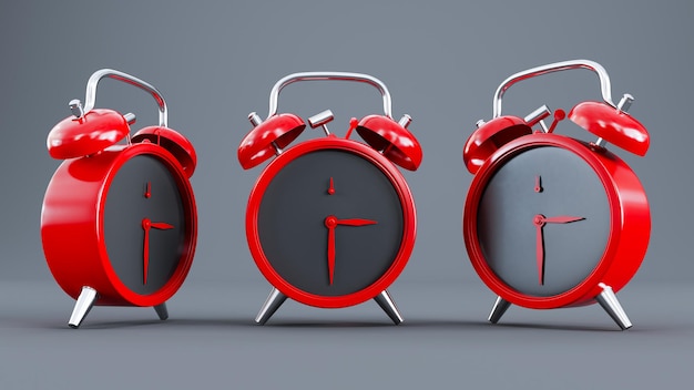 3d render of red alarm clock isolated on dark background Retro style clock