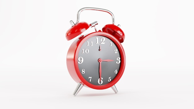 3d render of red alarm clock isolated on white background Retro style clock