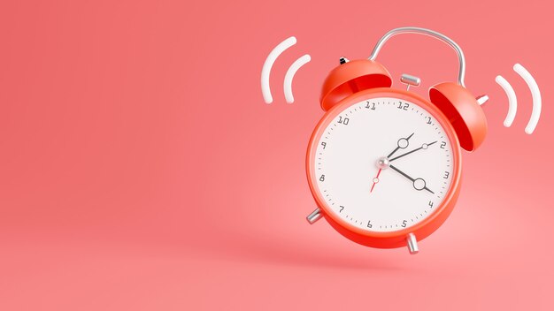 Photo 3d render of red alarm clock