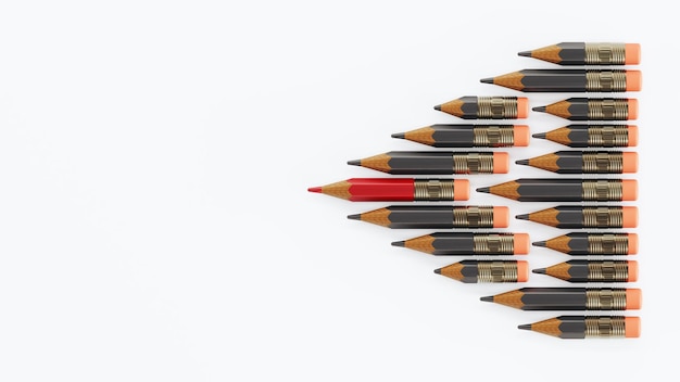 3D render of Red color pencil among black color pencil unique and creative