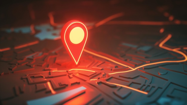 3d render of red map pin on the map 3D rendering