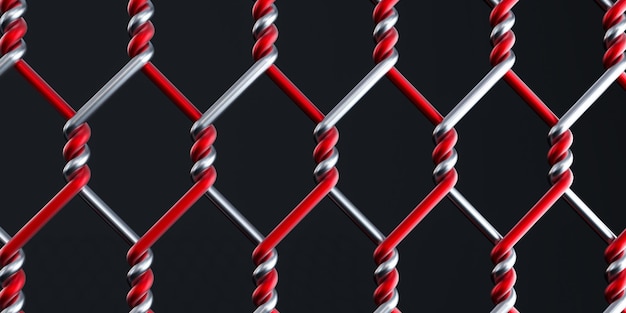 3d render of red metal fence mesh isolated on dark background red metal wire fence template