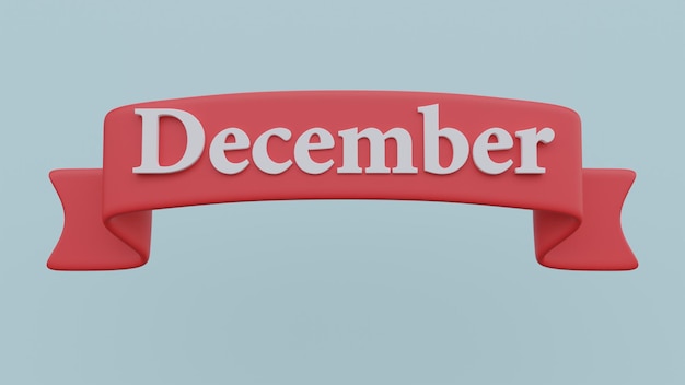 3d render red ribbon with text December