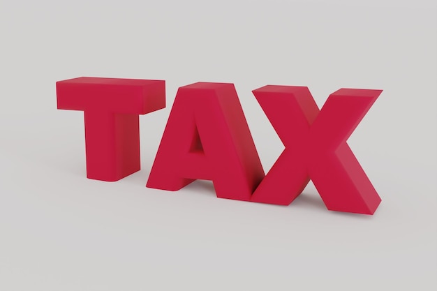 3D Render red TAX word isolated on white background , payment and business tax concept, 3D rendering