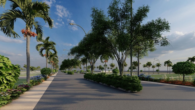 3D render of a residential street with housing land