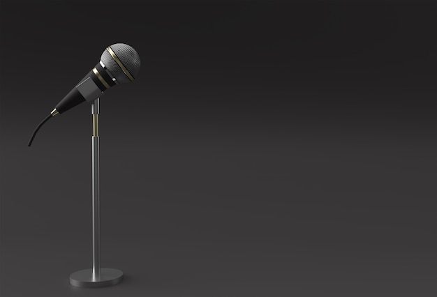 3D Render Retro microphone on short leg and stand.