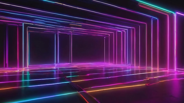 3d render of rgb neon light on darkness background abstract laser lines show at night ultraviolet sp