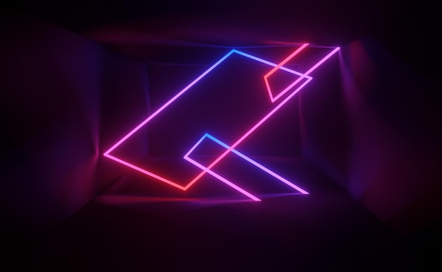 3d render of RGB neon light on darkness background. Abstract Laser lines show at night. Ultraviolet spectrum beam scene for mock up and web banner.