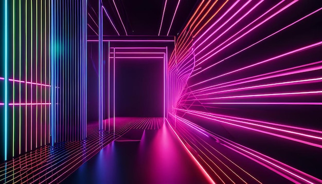 3d render of rgb neon light on darkness background abstract laser lines show at night