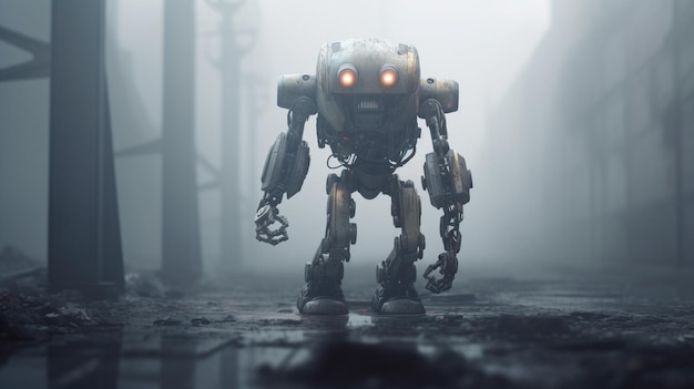 3d render of a robot in the snow with mountains in the background generative ai