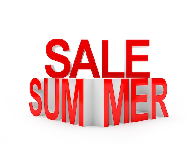 3d render sale summer text in red isolated on white background