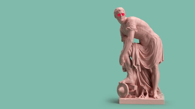 3d render sculpture of a Roman athlete sport art background pastel colors