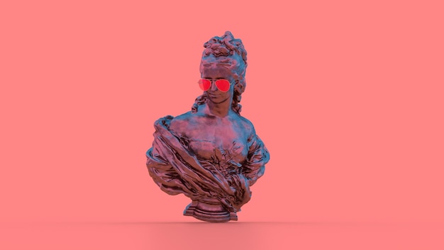 3d render sculpture of a woman bluepink proudly looks from top to bottom shiny art background