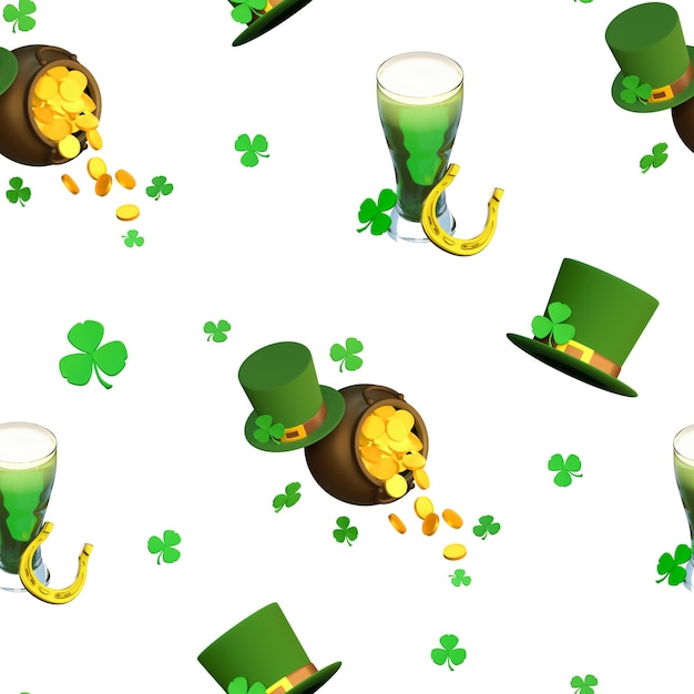 3d render seamless pattern for Patrick's Day 