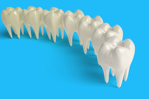 3d render set of realistic clean and dirty tooth, clean tooth process, Teeth Whitening