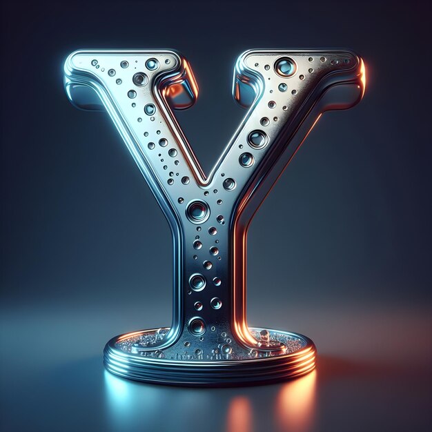 3d render shiny metal object with a silver letter Y ai generator